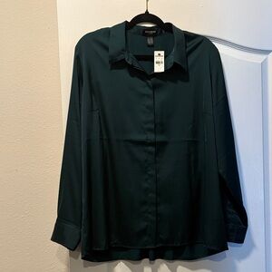 Express Dark Green Button Down Shirt